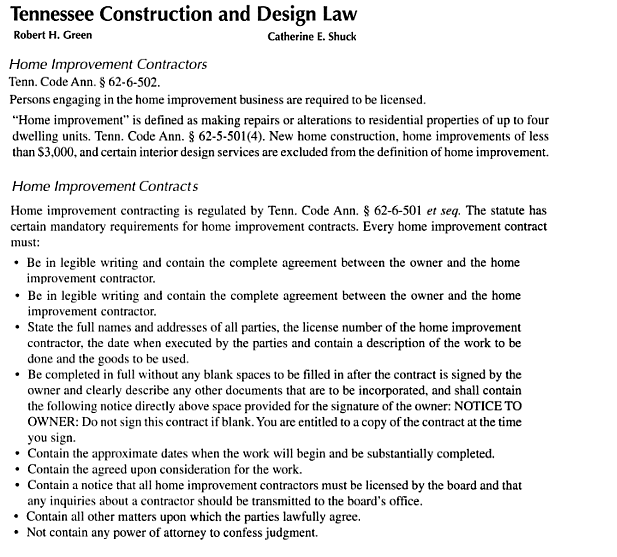 Tennessee Construction Law